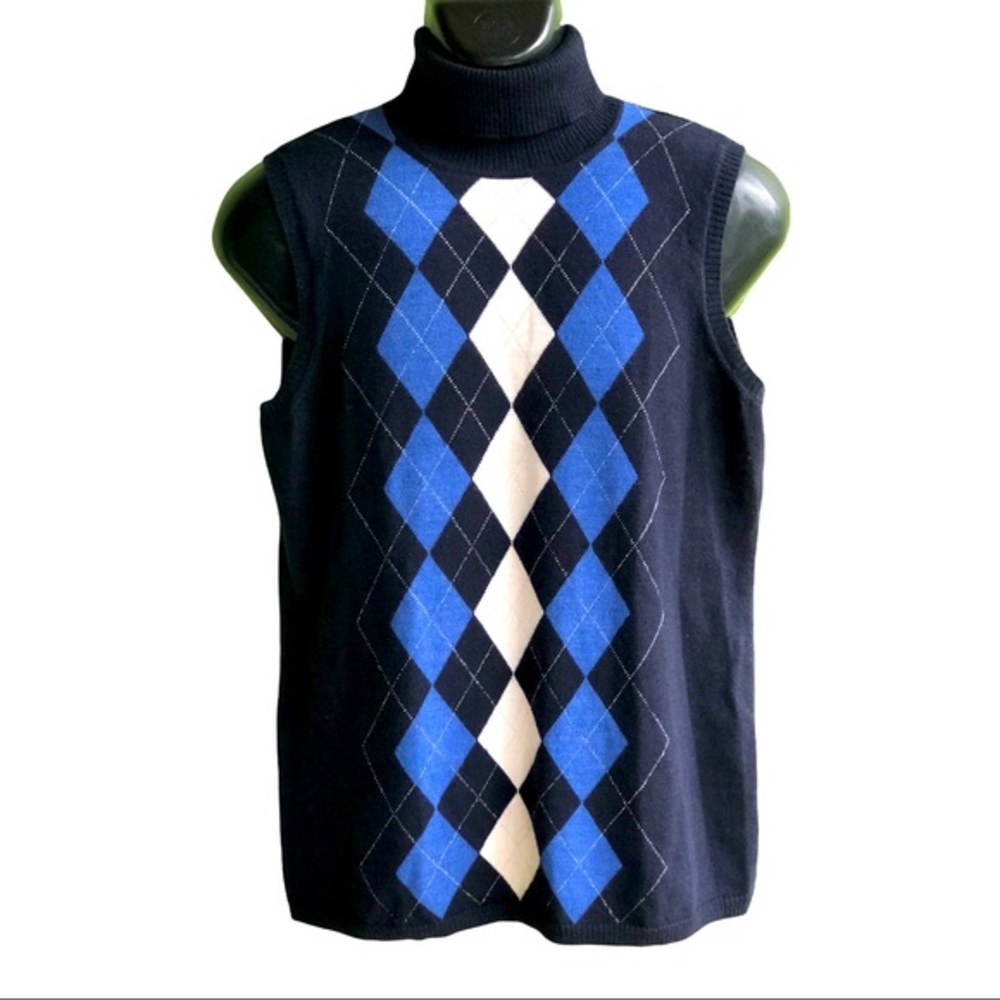 Tweeds Navy Diamond Plaid‎ 100% Merino Wool Sweater Vest Size Boy's XL.